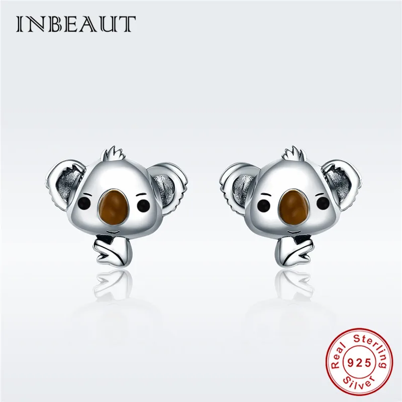 INBEAUT, женские трендовые серьги в форме животных, 925 пробы, Серебряная лиса, кошка, тигр, кролик, панда, серьги-гвоздики, вечерние ювелирные изделия