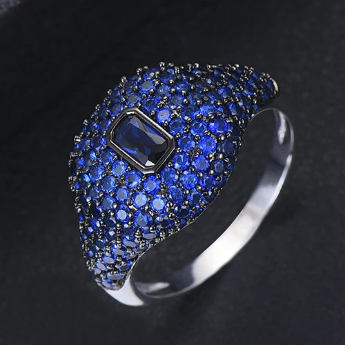 Full Blue GODKI Весенняя коллекция, роскошные стекируемые шикарные кольца для женщин, свадебные с кубическим цирконом, Обручальные, дубайские, свадебные, массивные кольца на палец - Цвет основного камня: Full Blue