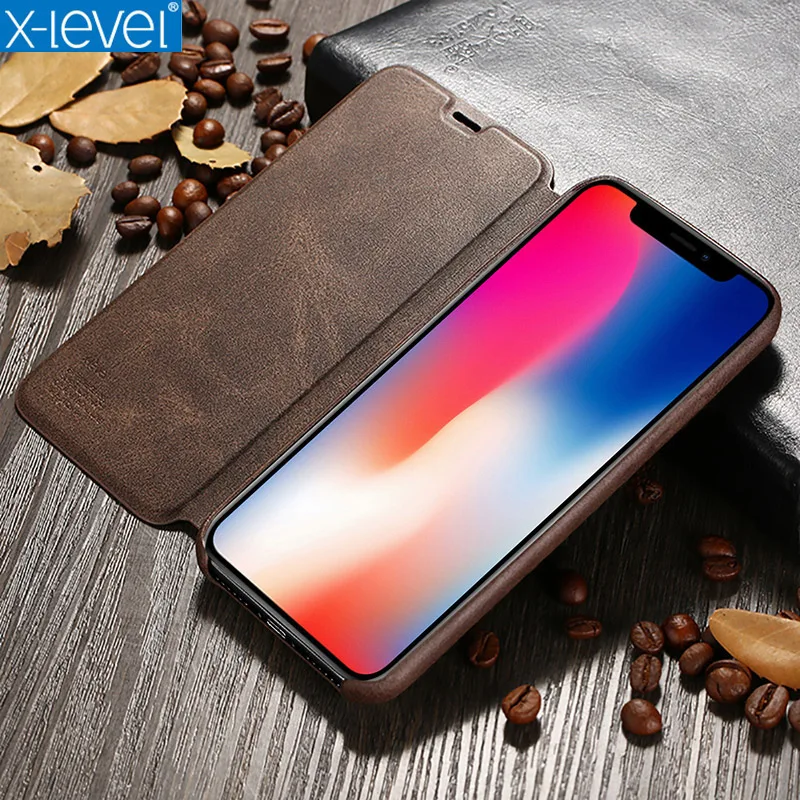 X-Level Case For iPhone X XS XsMax PU Leather Flip Folding Stand Business Retro Protection Phone Cover Max XR | Мобильные телефоны