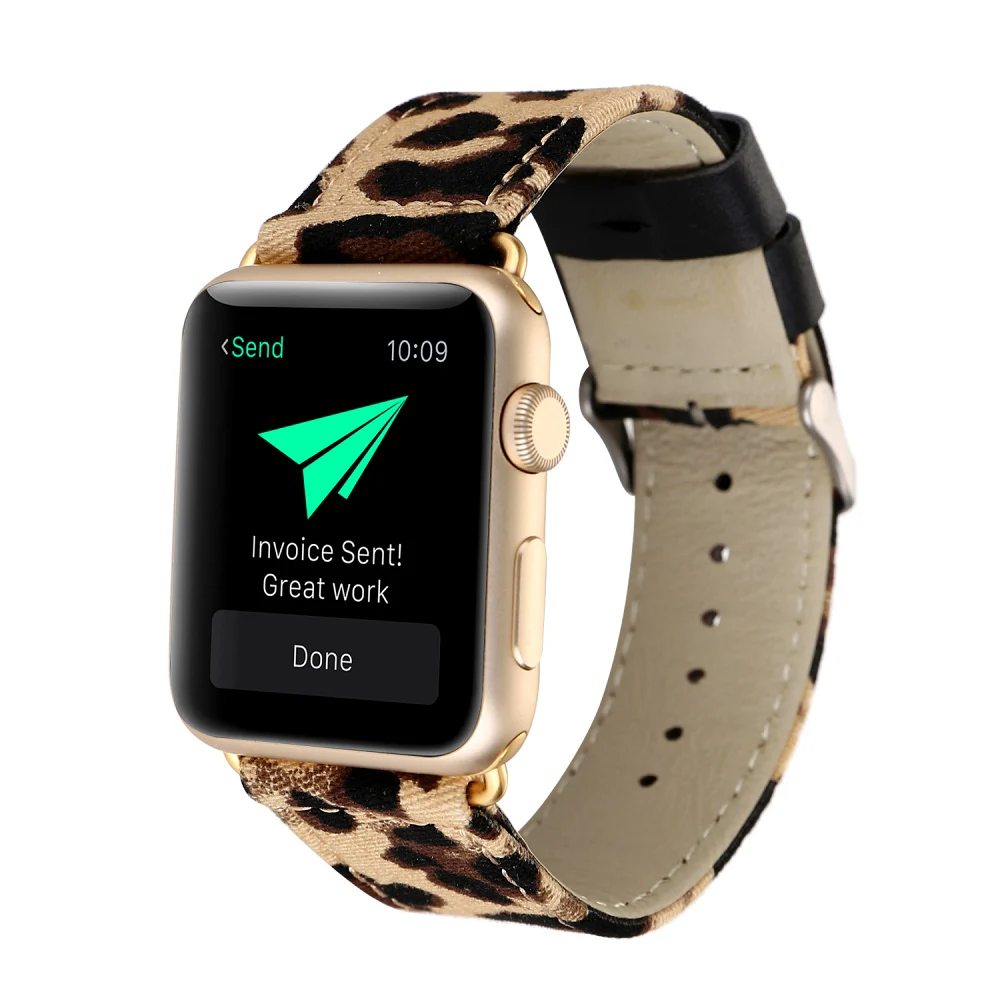 С леопардовым принтом из кожи и ткани ремешок для наручных часов Apple Watch 38 мм 40 42