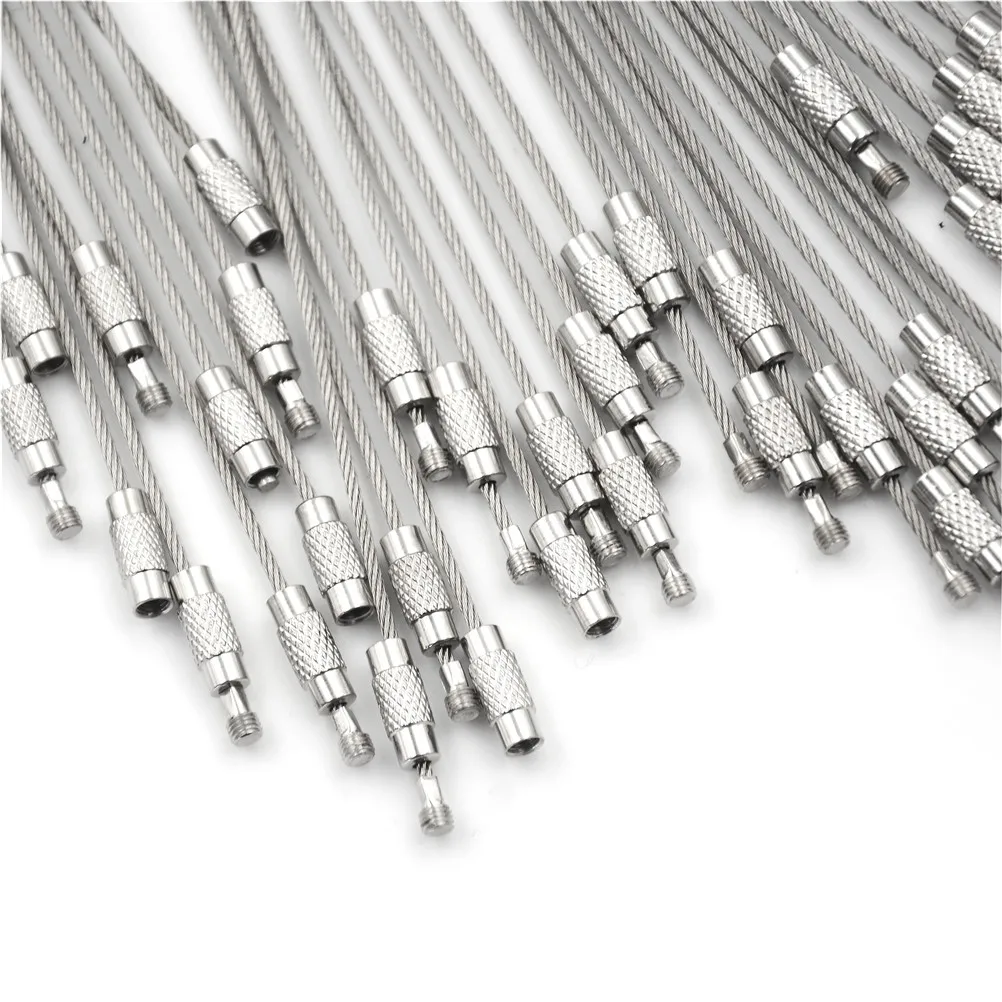 10Pcs 1.5/2mm EDC Keychain Tag Rope Stainless Steel Wire Cable Loop Screw Lock Gadget Ring Key Keyring Circle Camp Hanging Tool |