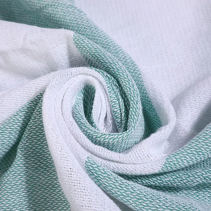 Полосатое хлопковое турецкое банное полотенце с кисточками для путешествий