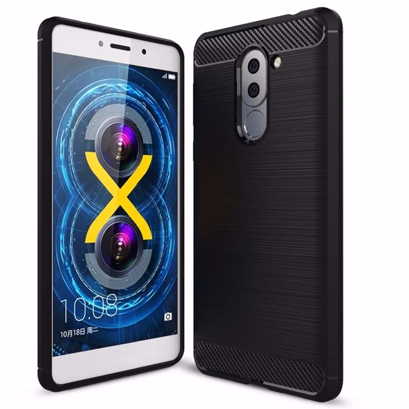 Black Чехол из углеродного волокна для huawei Honor 6x, Мягкий противоударный силиконовый чехол, полная защита для huawei GR5, задняя крышка, чехол - Цвет: Black