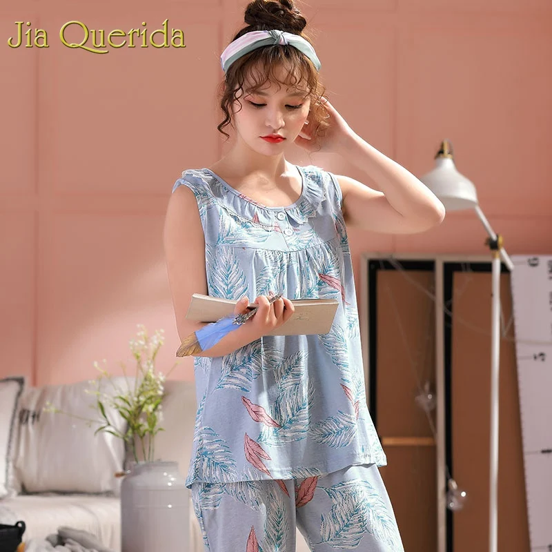 Хлопковая женская пижама летняя новая мода Loungewear Женская безрукавка более кнесс пижамы шорты плюс размер 4xl пижамы милые