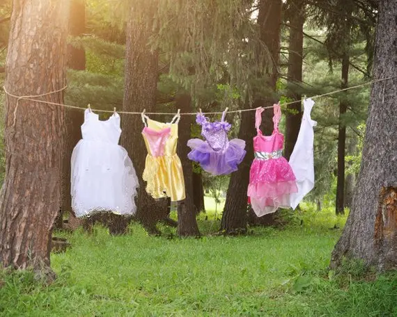 

Girls Princess Dress Outdoor Nature Clothesline tree woodland backgrounds Computer print children kids backdrops