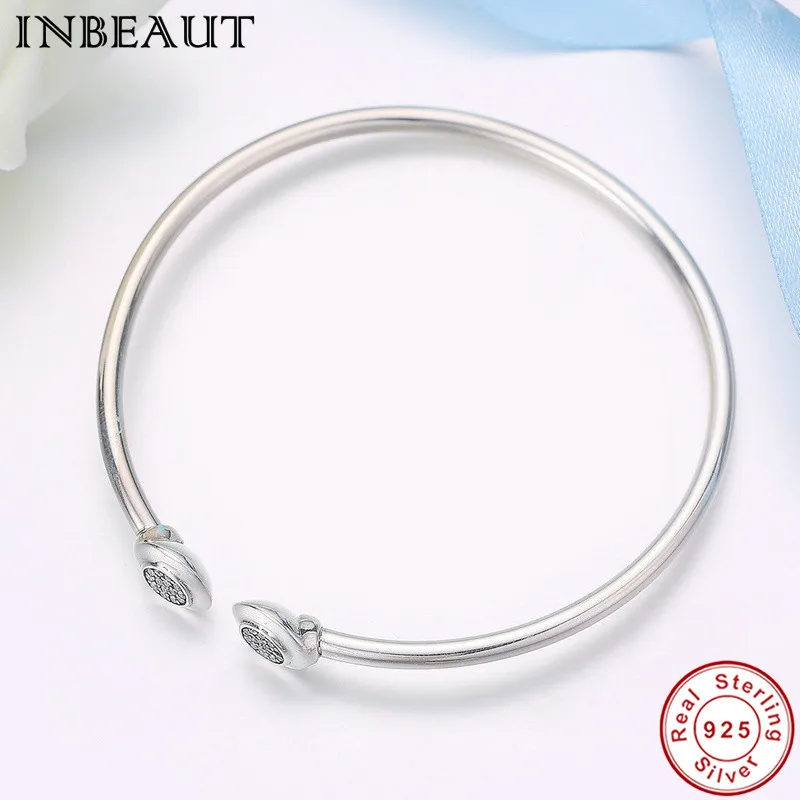 INBEAUT, Одноцветный, 925 пробы, серебряный, свадебный браслет, женский, классический, S925, чистый, Круглый, кубический цирконий, открытый, Чиан, браслеты