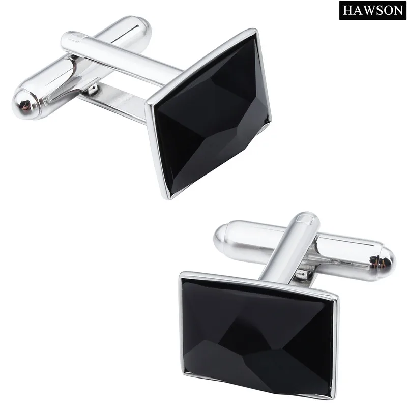 

HAWSON Square Cufflinks Black Irregular Crystal Surface Cufflinks for Men French Shirt/Cuffs Accessories