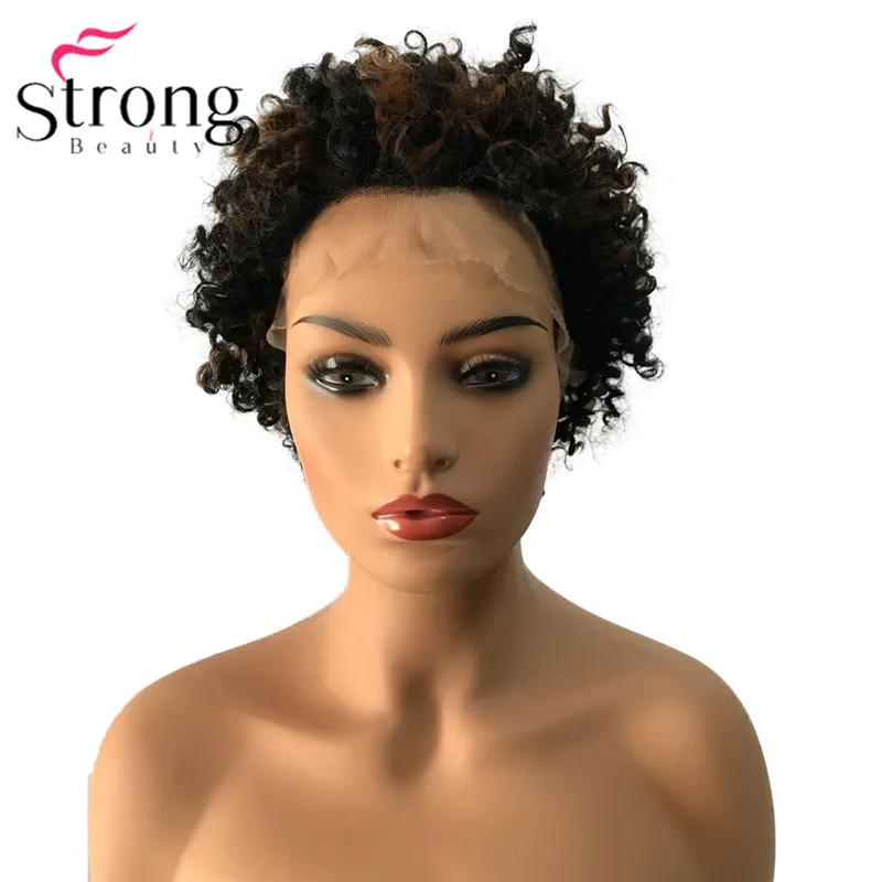 StrongBeauty кружевной передний короткий черный выделенный кудрявый афро высокий нагрев ок синтетический парик парики выбор цвета