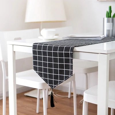 Black plaid Хлопковые и льняные скатерти с кисточками, рождественские украшения для стола для дома, на открытом воздухе, для свадебной вечеринки, Настольные Дорожки - Цвет: Black plaid