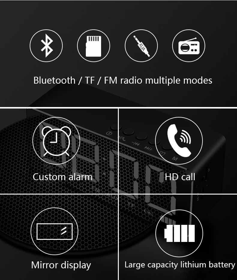 Умный Bluetooth зеркальный будильник, динамик, беспроводной мобильный компьютер, мини домашний сабвуфер с избыточным весом, светодиодный светильник