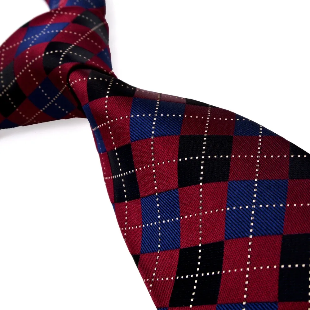 Мужские галстуки в клетку бордовые красные темно-синие черные 100% шелк