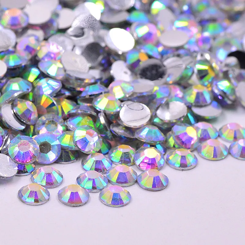 Crystal AB JUNAO 2, 3, 4, 5, 6 мм, золотые стразы AB, круглые стразы для ногтей, стразы для дизайна ногтей с плоской задней стороной, не исправляемые стразы из смолы для рукоделия - Цвет: Crystal AB