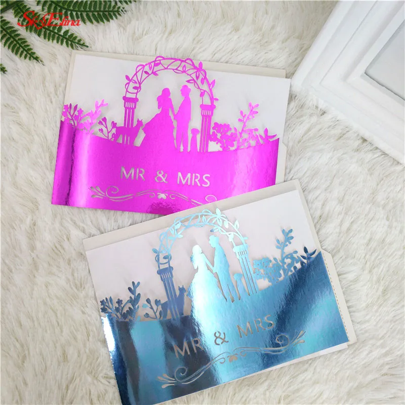 Лазерная резка свадебные пригласительные карты элегантный заказ с лентой