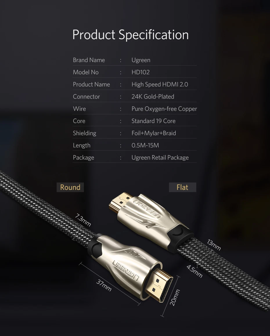 Ugreen HDMI кабель hdmi-hdmi 2,0 HDR 4K для Xiaomi сплиттер удлинитель адаптер shand переключатель PS4 ТВ коробка 5 м 10 м Кабель HDMI