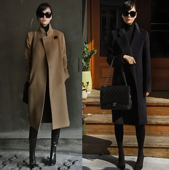 

UK Brand 2020 Autumn Winter Women Simple Black Brown Cashmere look Woolen Maxi Long Coat Female Overcoat Casacos femininos