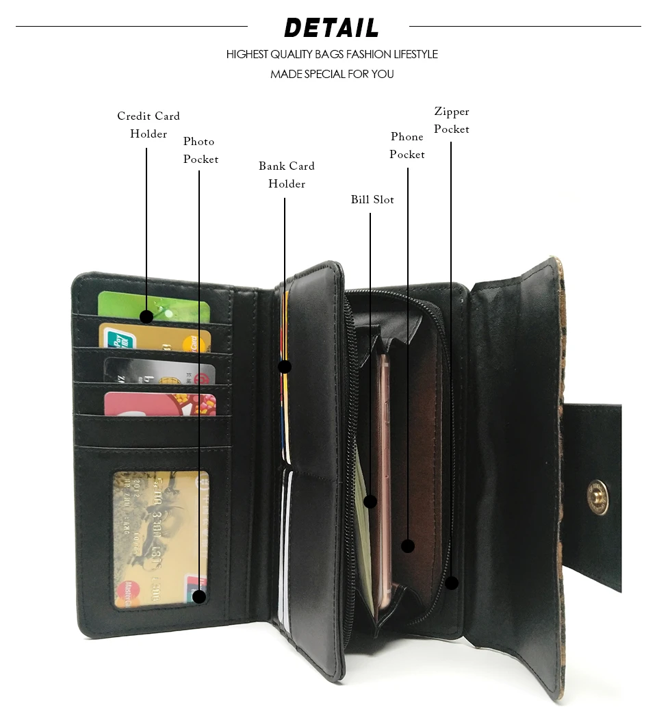 AFKOMST Leopard Women Wallet Long Luxury Solid Coin Purse Credit Card Holder High Quality Clutch Money Bag Walle VKP1524