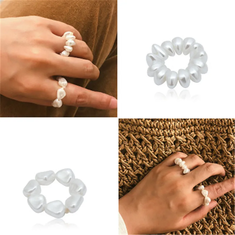 Женское Винтажное кольцо с жемчугом регулируемое в стиле барокко комплект из 2