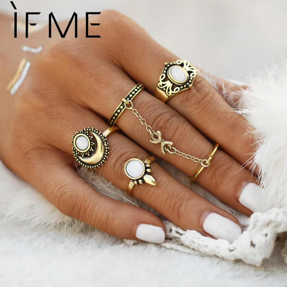 Женский комплект колец с опалом IF ME этнический в форме турецкой Луны и солнца