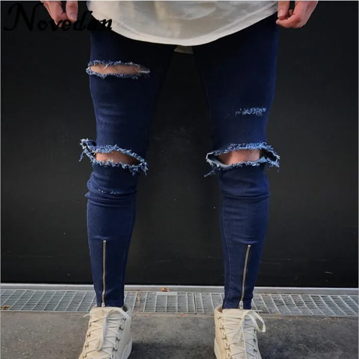 

Hip Hop Men Jeans Casual Denim Distressed Masculina Men's Slim Jeans Pants Brand Biker Jeans Rock Skinny Ripped Jeans Homme
