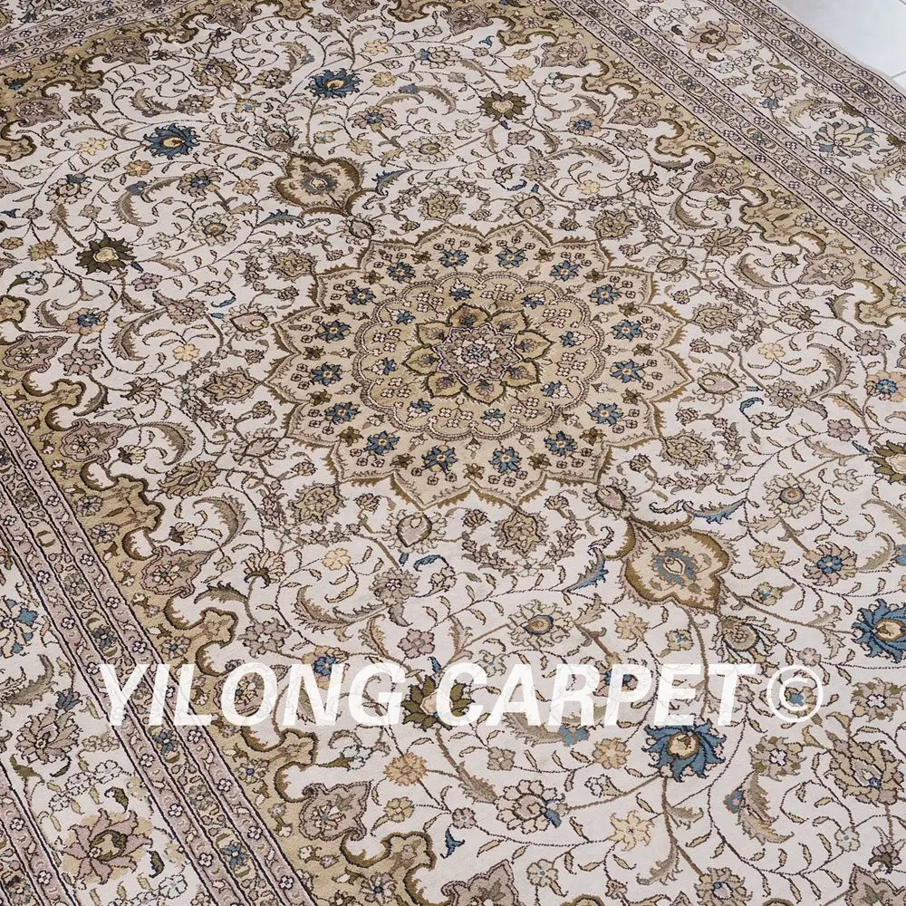 YILONG 6 'x 9' традиционный Шелковый коврик Тебриз светлый цвет ручной работы
