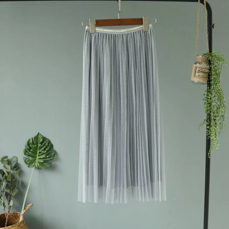 Женские блестящие юбки ALPHALMODA плиссированные длинные до середины икры для весны и