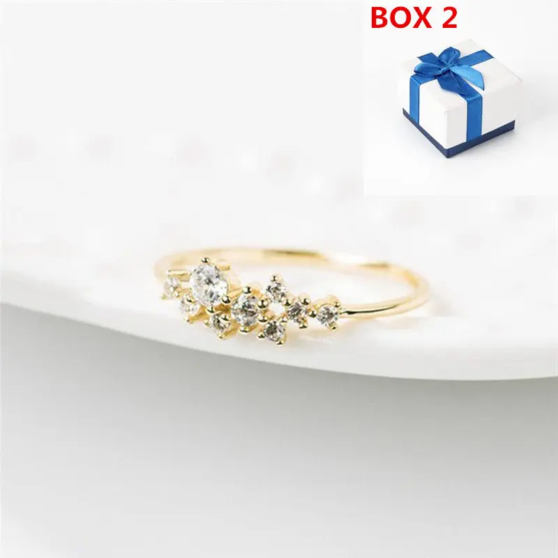 gold with box2 Лидер продаж модные женские туфли ювелирные изделия на безымянный палец Серебряный/Золотой Цвет Украшенные стразами CZ кольца с подарочной коробке 5/6/7/8/9/10 Размеры R4 - Цвет основного камня: gold with box2
