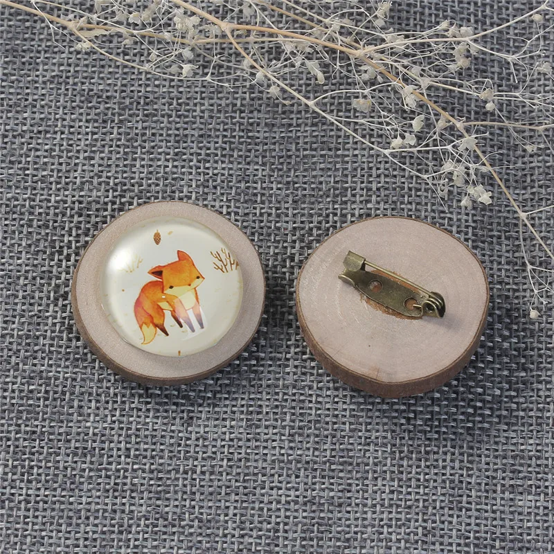 Брошь DoreenBeads из натурального дерева и стекла овальные значки оранжевого лисьего