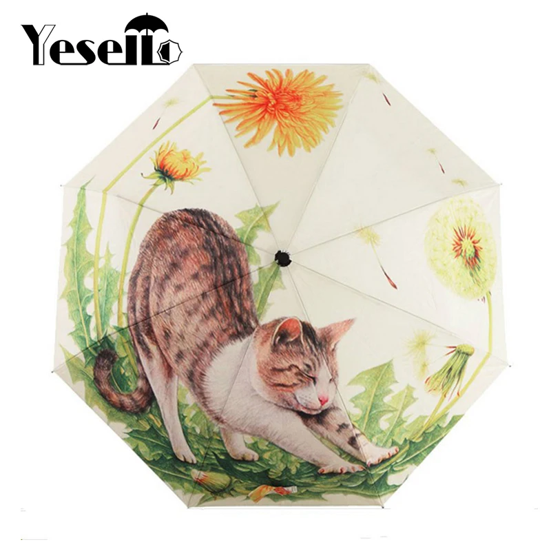 Yesello милый озорной кот и Одуванчик мультфильм Три Складной Зонтик 8 Ребра