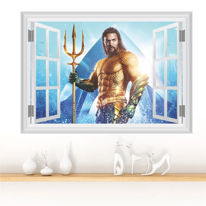 Aquaman Arthur Curry 3d наклейки на стену с отверстием для окна украшения дома Diy постер
