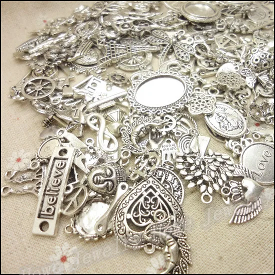 Новый дизайн 40 80 узор винтажные подвески смешанные 100 г античные посеребренные из