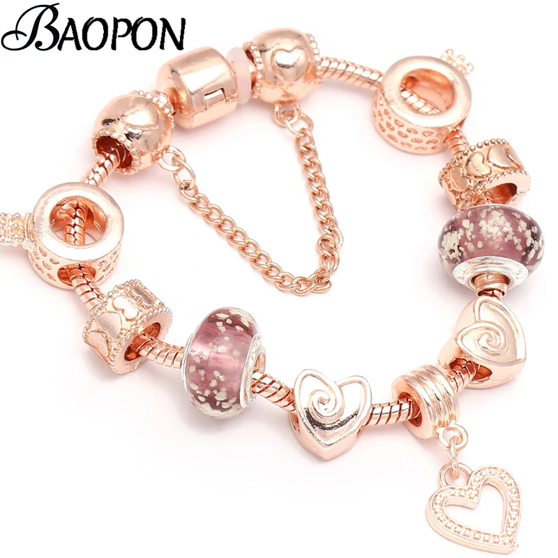 BAOPON Прямая поставка Европейский стиль брендовый браслет и розовое Золотое