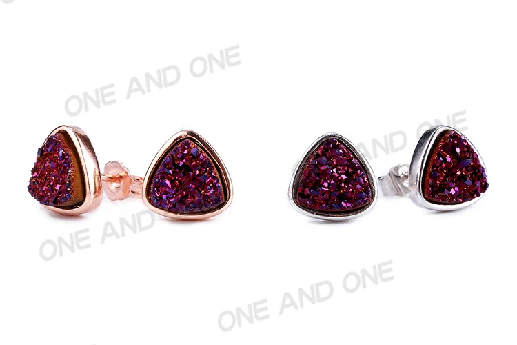 10 пар drusy серьги треугольник 8 мм натуральный Druzy серьги-гвоздики