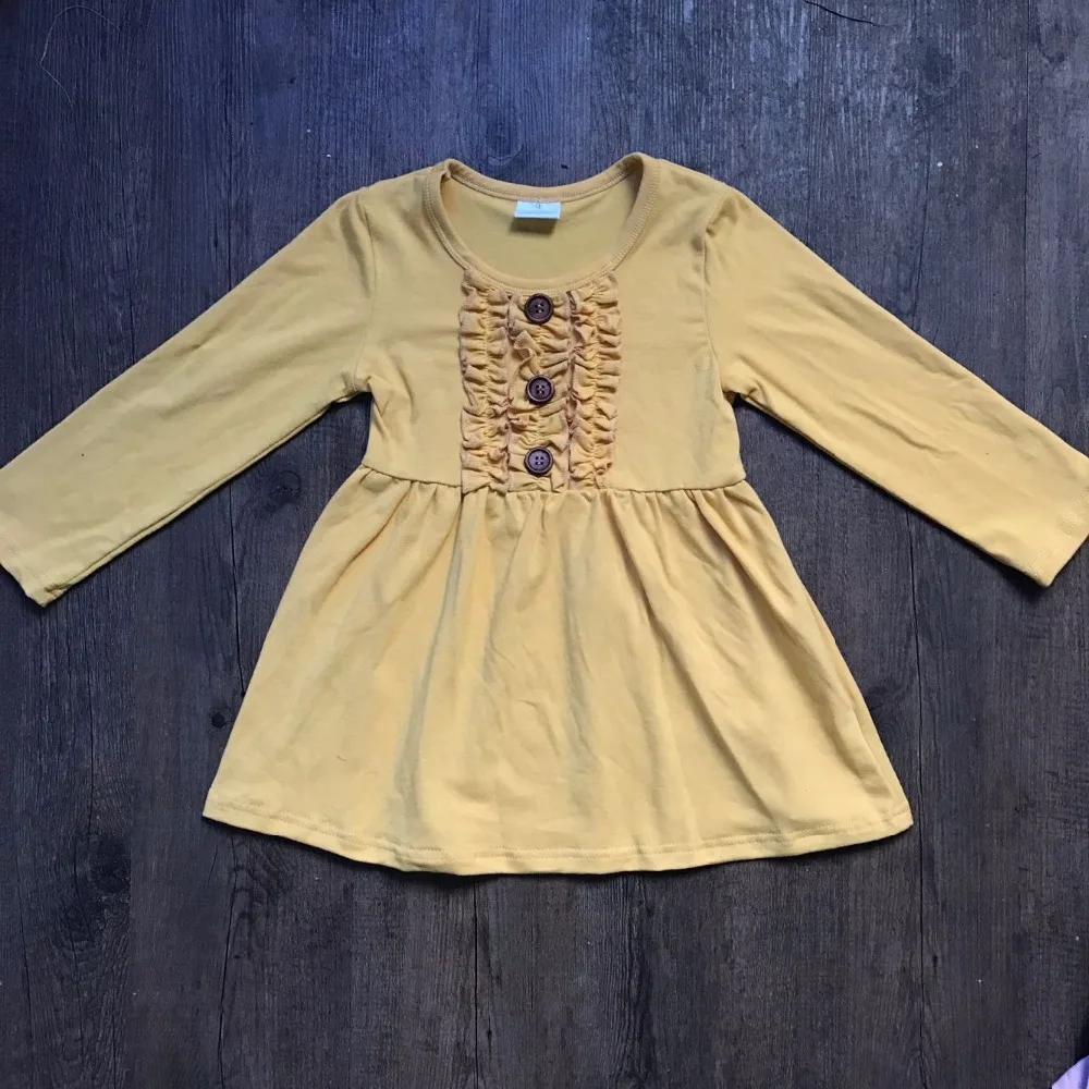 Spring/Winter baby girls children clothes cotton long sleeve dress multy solid color ruffle mustard pink boutique outfits | Детская