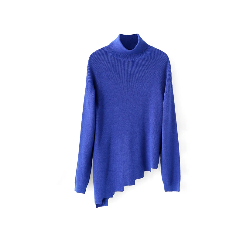 Amii Redefine Knitted Turtleneck Sweaters Women Autumn Geometric Cutting Asymmetrical Casual O-neck Pullovers | Женская одежда