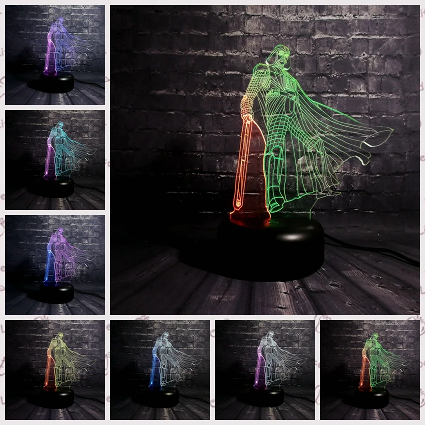 Новый 3D светильник Звездные войны черный воин Дарт Вейдер разноцветный