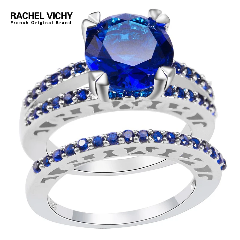 Женские серебряные обручальные кольца RACHEL VICHY круглые синие камни JewelryWL