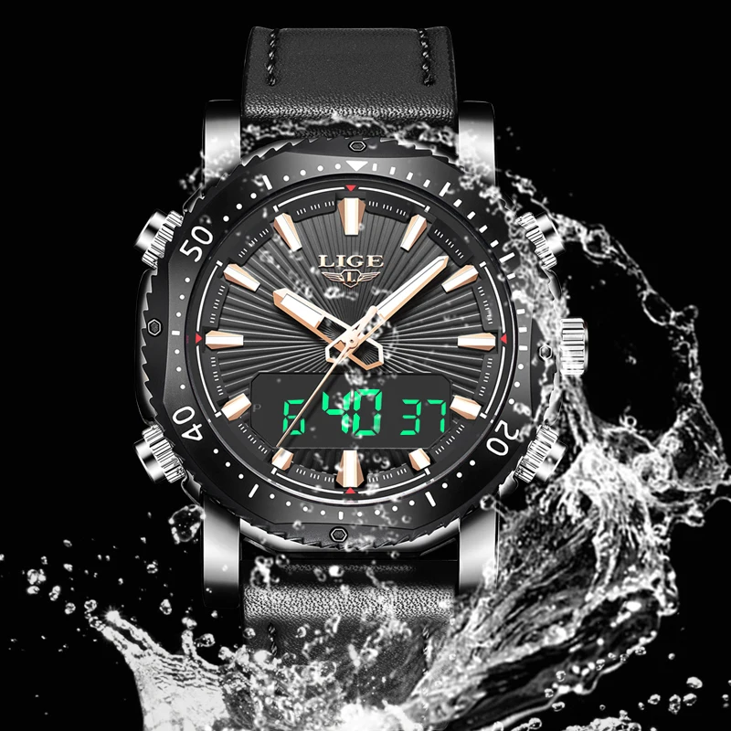 Часы наручные LIGE Мужские кварцевые Многофункциональные спортивные брендовые