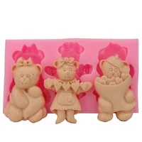 3 hold cartoon cute bear silicone fondant soap 3d cake mold cupcake jelly candy chocolate decoration baking tool moulds fq1641