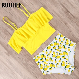 RUUHEE бикини женский купальник женский комплект бикини с высокой талией купальный костюм с пуш-ап рюшами пляжная одежда Мягкий купальный костюм