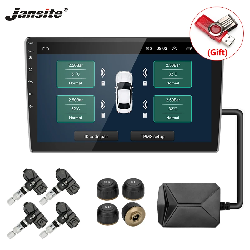Jansite TPMS автомобильных шин давление сигнализации мониторы системы Солнечный мощность зарядки дисплей умный температура Предупреждение с 4 Датчики