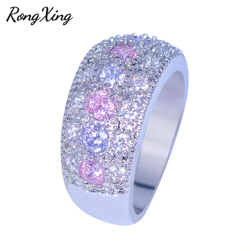 RongXing маленькие круглые кольца с розовым/фиолетовым/белым кристаллом циркония