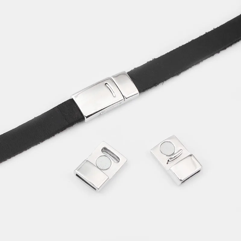 

3Sets Shiny Silver Color 10x2mm Flat Magnetic Clasp for 5mm 10mm Flat Leather Cord Bracelet DIY Jewelry Findings magnet clasps