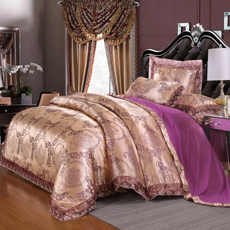Роскошный из жаккарда в европейском стиле шелк серебристо-зеленый комплект голубого постельного белья кружева постельное белье/постельное белье постельный комплект 3/4 шт