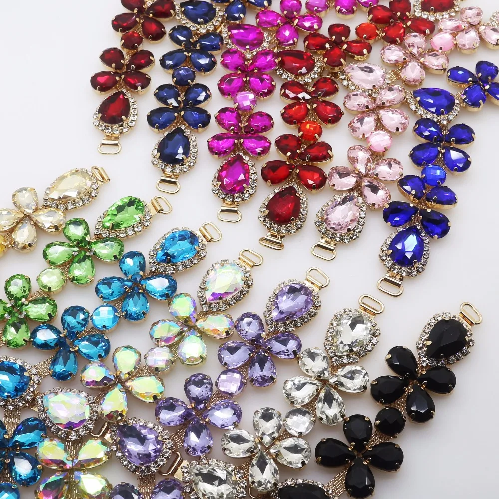 

2PCS Crystal glass Rhinestone bikini connectors buckle/clothing decoration buckle Beachwear Diamante connector wedding decorate