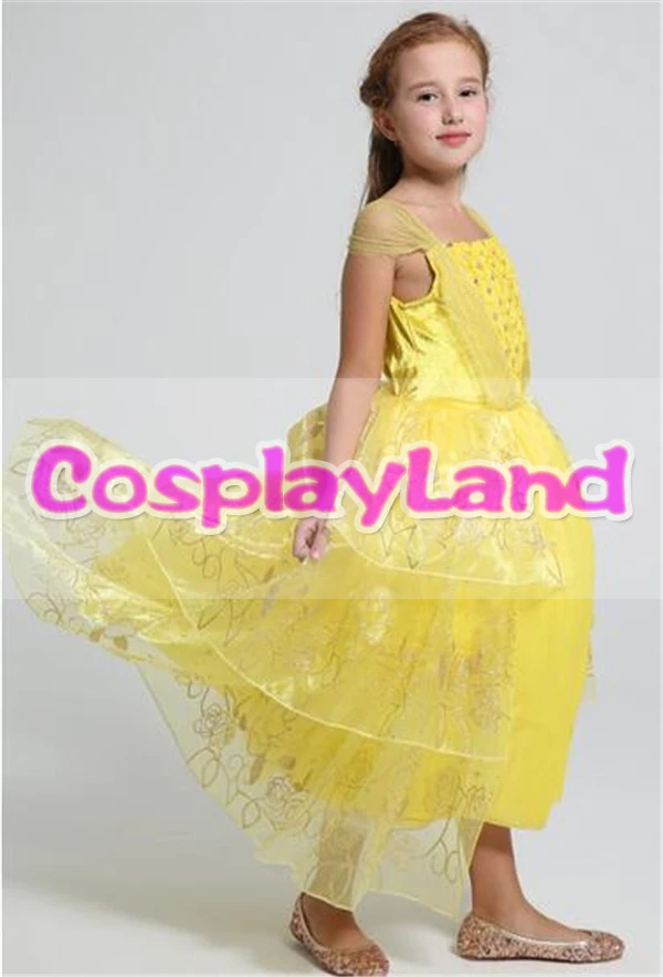 2017 новейший желтый костюм косплей платье для девочек|princess cosplay|cosplay costumebelle princess |