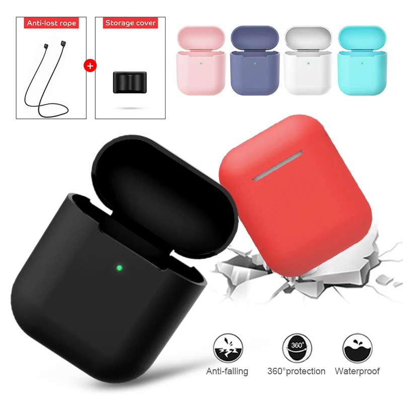 Ударопрочный чехол для Airpods 2 мягкий силиконовый с защитой от потери веревки Apple