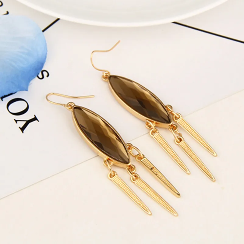 Массивные металлические длинные серьги с кисточками для женщин золотого цвета