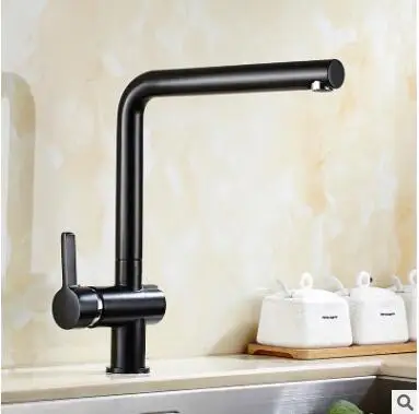Черный кухонный смеситель Поворотный для раковины горячей и холодной воды |