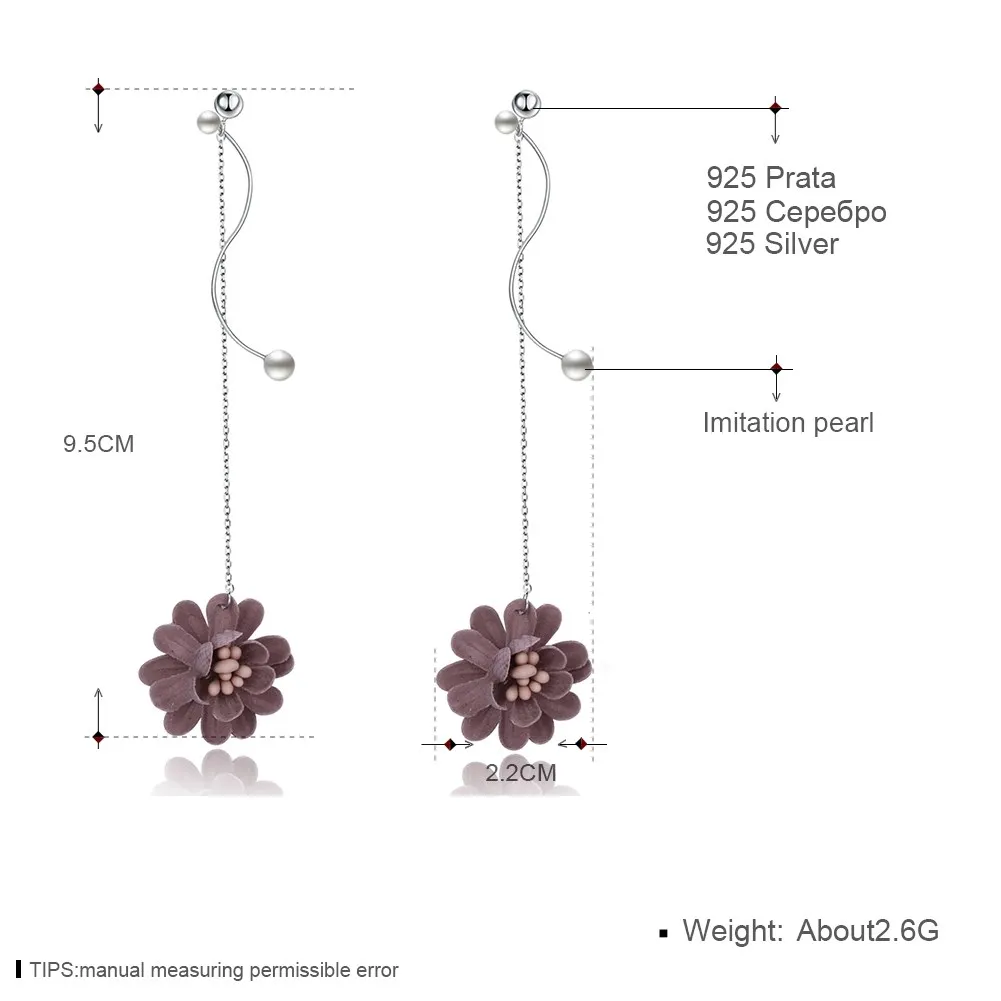 925 Sterling Silver Pink/Gray Flower Pendant Dangle Drop Earrings Women Sweet Fashion Jewelry Gifts Boucles D'oreilles | Украшения и