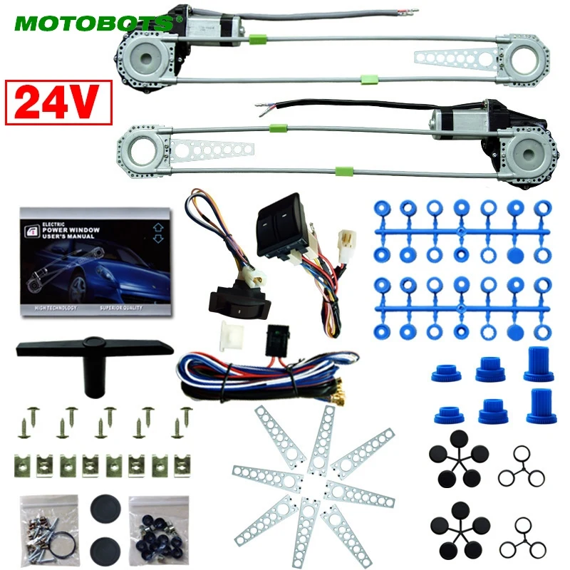 

MOTOBOTS 1Set Car/Truck Front 2-Doors Electric Power Window Kits with 3pcs/Set Switches & Harness DC24V
